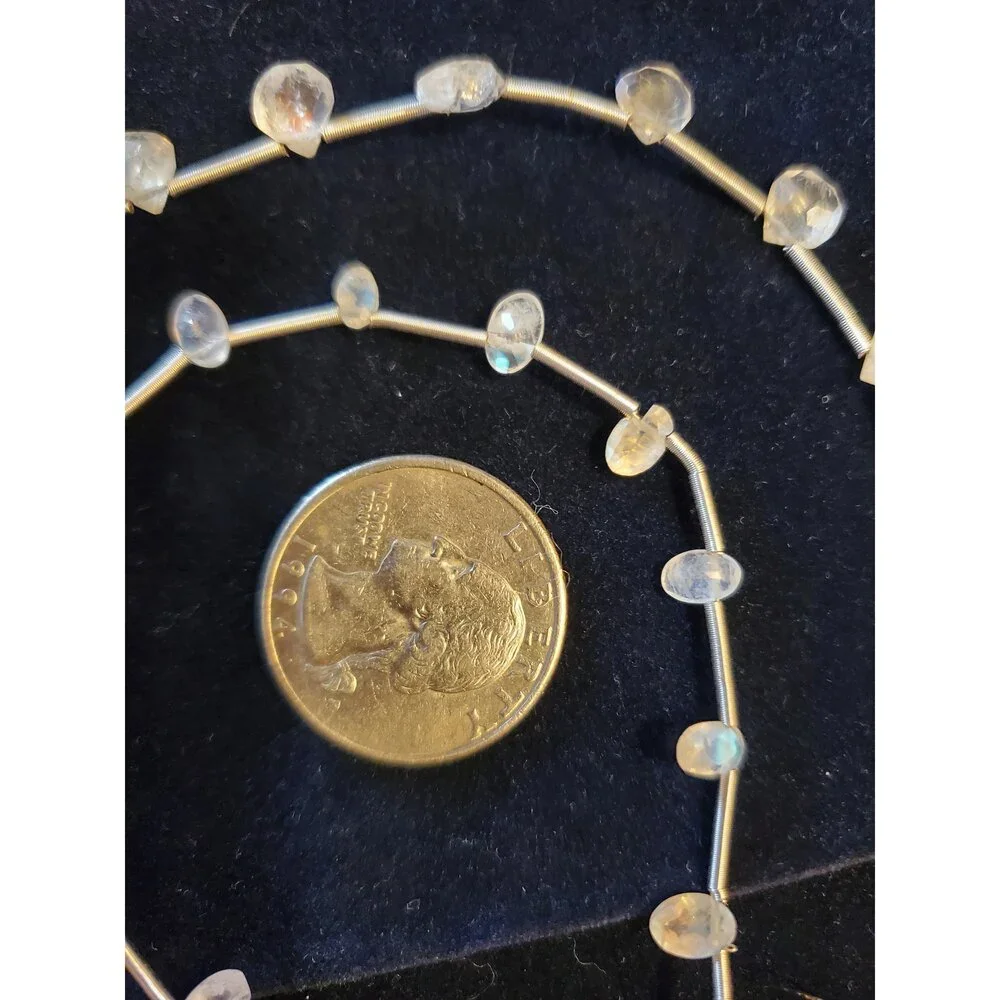 Faceted Milky Moonstone Briollette Beads, 2 Strands